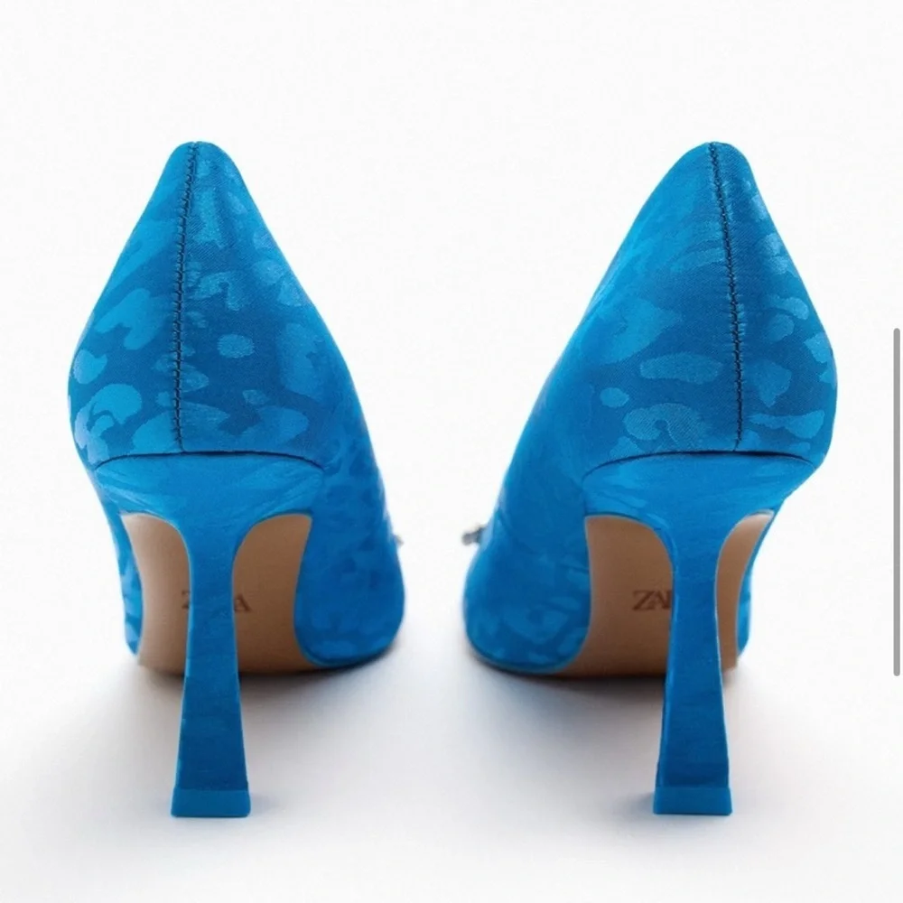Zara Blue Animal Print Heels with Rhinestone Embellishment - Picture 14 of 14